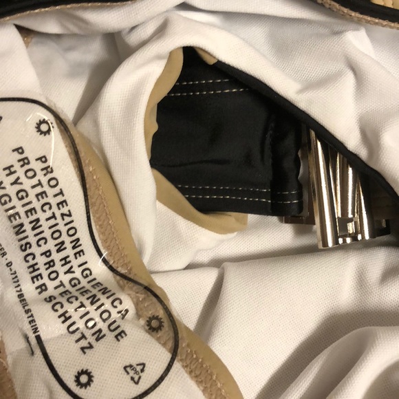 NWT cut out swimsuit Camel & black cut out halter bikini gold square buckle M - Picture 12 of 16